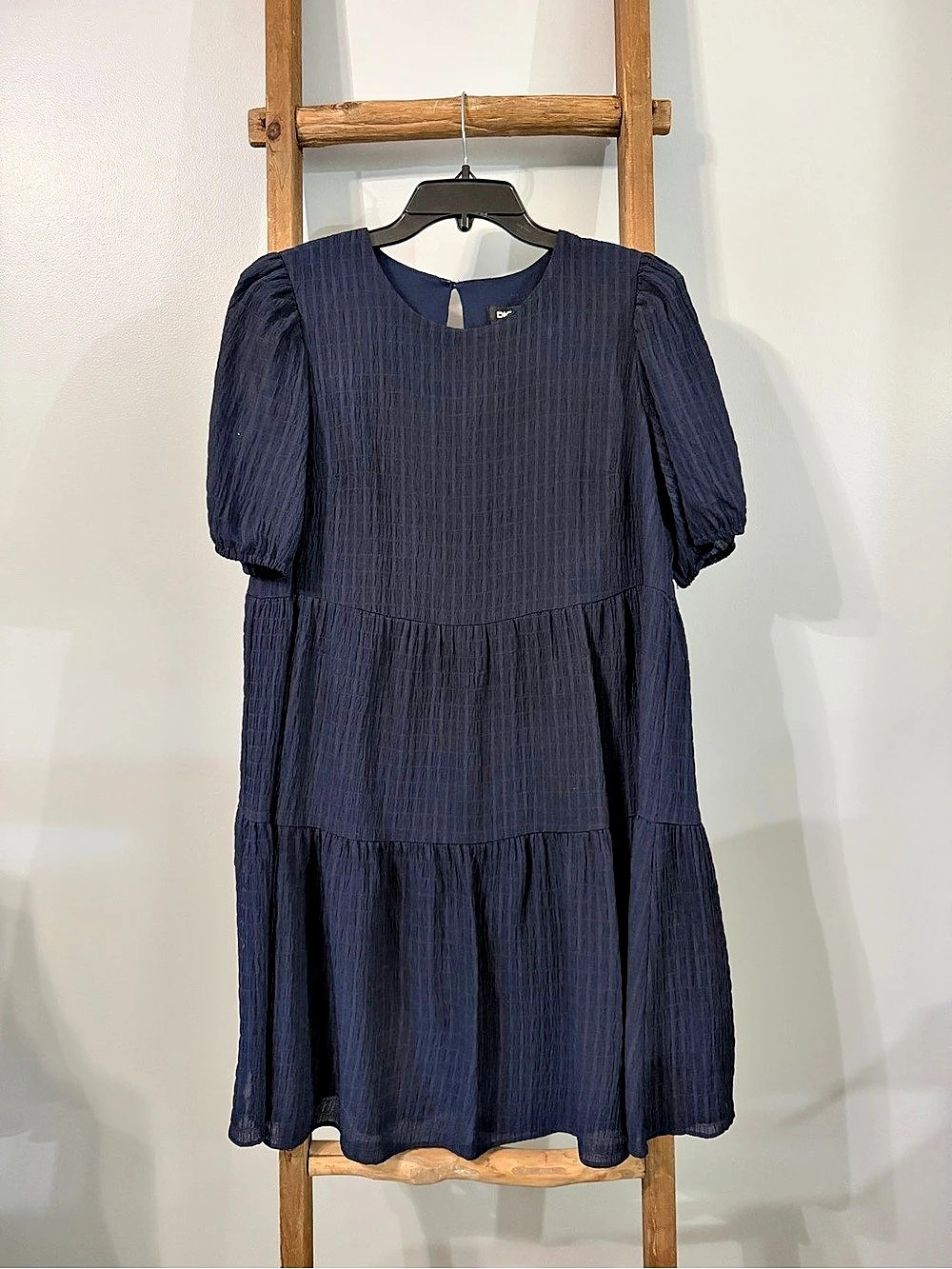 DKNY Tiered Puff Sleeve Dress in Blue Size 12 Like New